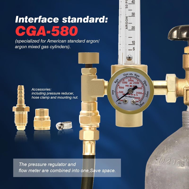 WeldingStop Argon/CO2 MIG TIG Gas Regulator Flow Meter Gauge Welding Weld with 6.5ft Gas Hose - Image 5
